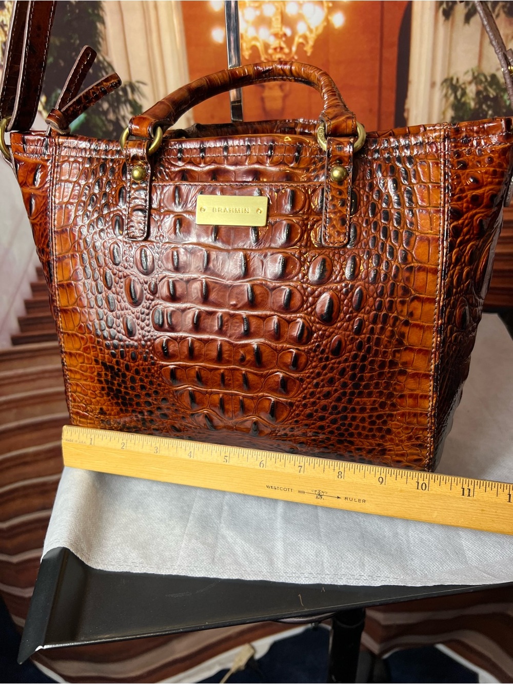 Brahmin Mini Asher Brown Pecan Croc-Embossed Leather Satchel with Strap ππΉ - Picture 6 of 17